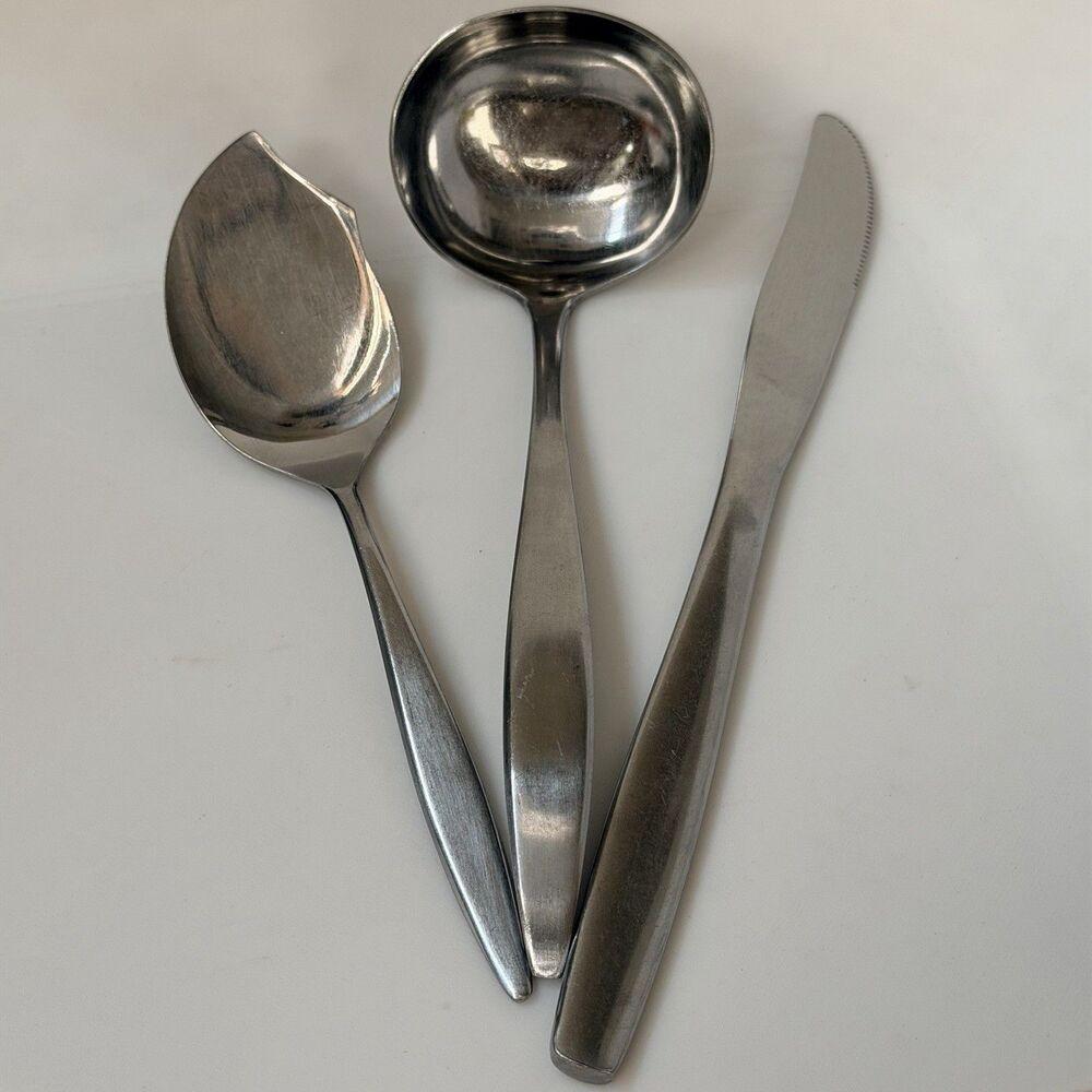 3pc AMC Venice Flatware Stainless Japan Ladle/ Dinner Knife/ Jelly Server Satin